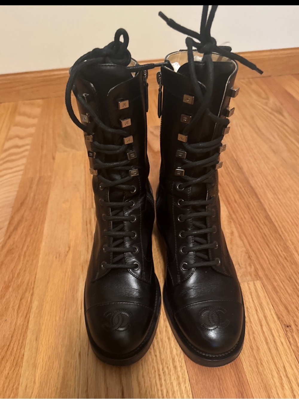 Chanel Karl Lagerfeld 2018/19 Black Leather Lace-Up Combat Boots 37